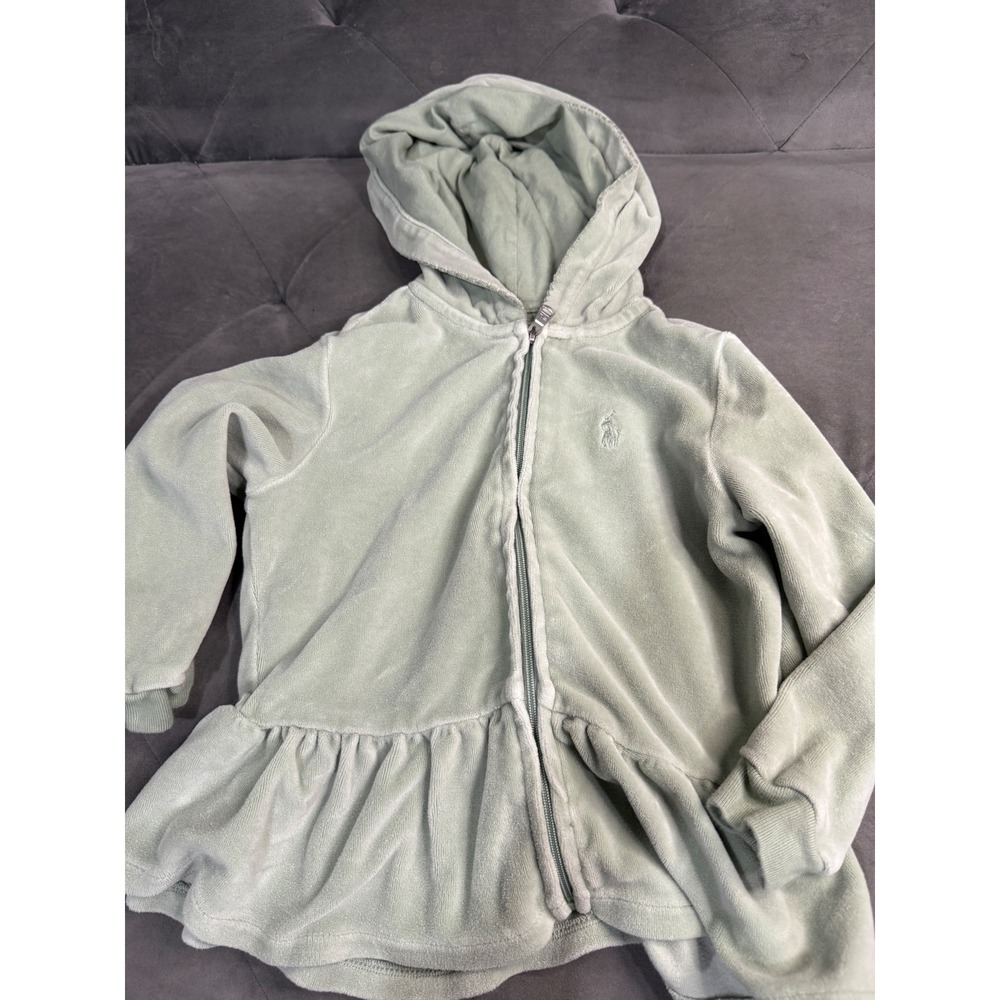 Ralph Lauren Toddler Girls Sage‎ Green Velour Peplum Full Zip Hoodie Size 24M